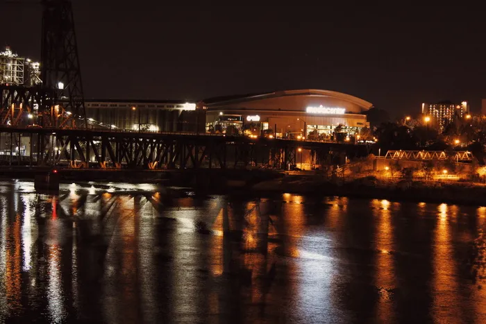 波特兰, 美国, 夜, 威拉米特河, 桥, 灯, 城市, 建筑