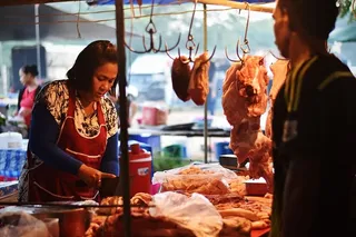 泰国、猪肉、牛肉、食品、市场、当地、销售、女性