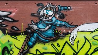 涂鸦, 装饰, 绘, 墙上, 艺术, 图, 毛毛虫, 蓝色