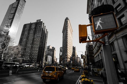 铁、平、著名、三角形、人行道、窗户、鲜花、空中刮板