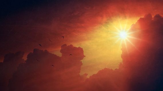 多云的天空，太阳，天空，自然，雷雨，光线，阳光，云