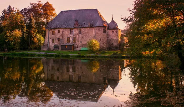 建筑，建筑，城堡，老，krayerhof，andernach，墙，石头