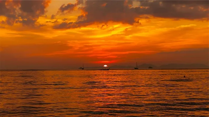 船航行，身体，水，黄金，小时，风景，日落，黄昏