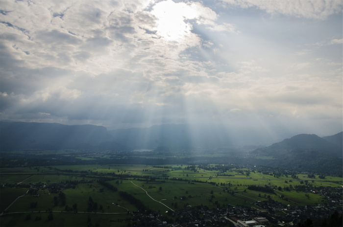阳光、天空、云、风景、绿色、草、田野、树木