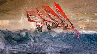 风帆冲浪者在波浪中的连续镜头