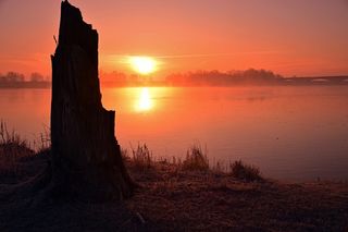 日出、河流景观、morgenrot、天空、心情、照明、大气、河岸