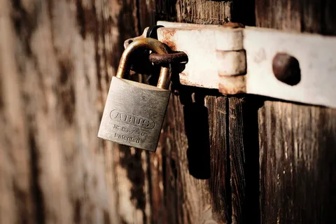 锁，安全，木质材料，金属，保护，挂锁，安全，特写