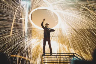 洛杉矶, 美国, 长时间曝光, 灯, 火花, 人, 面具, 美国