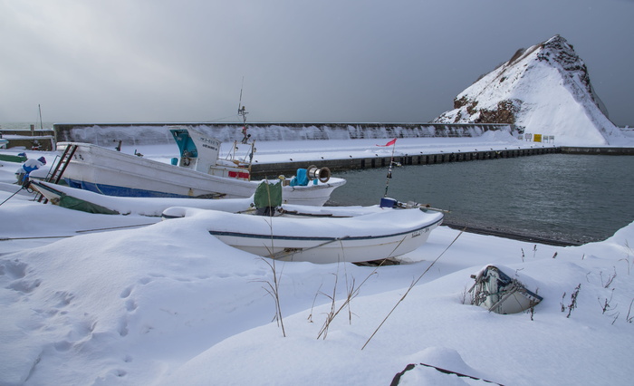 日本，北海道，港口，船只，雪景，水，船只，运输