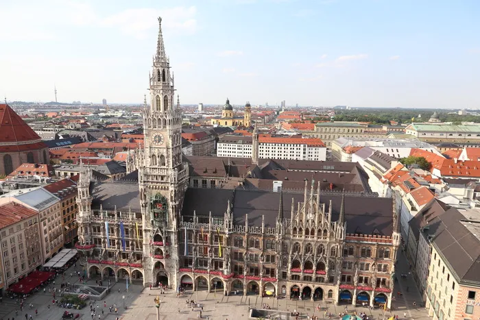 慕尼黑、marienplatz、市政厅、哥特式、建筑、城市、建筑、官方