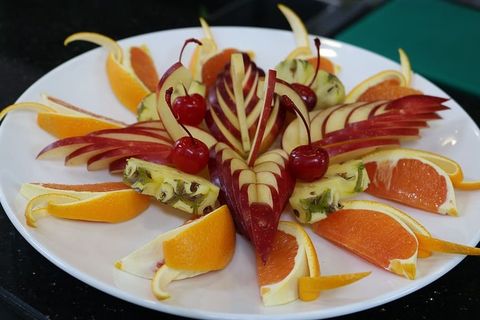 餐、菜、食物、植物、水果、烹饪、拼盘、柑橘类水果