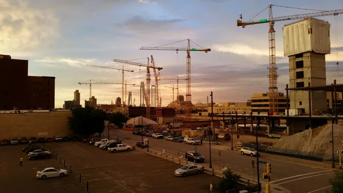 起重机，建筑，建筑工地，美国明尼苏达州，脚手架，机械，城市