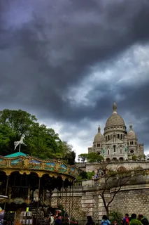 法国、巴黎、恶劣天气、雨水、教堂、蒙马特、灰色、景观