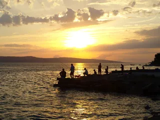 日落，钓鱼，水，放松，人，假期，克罗地亚卡洛巴格