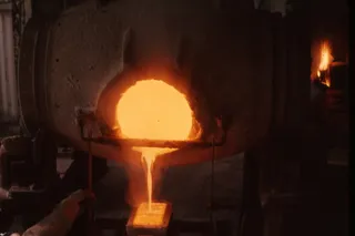 熔化，金属，灰色，钢容器，金，熔化，液体，热