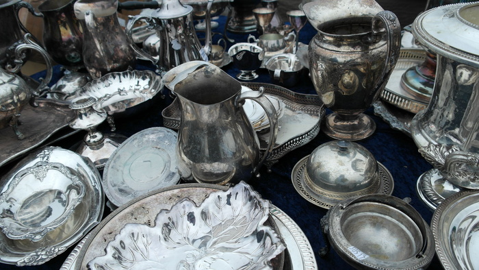 顶部，视图，银色餐具系列，黑色，纺织品，银色，餐具，系列