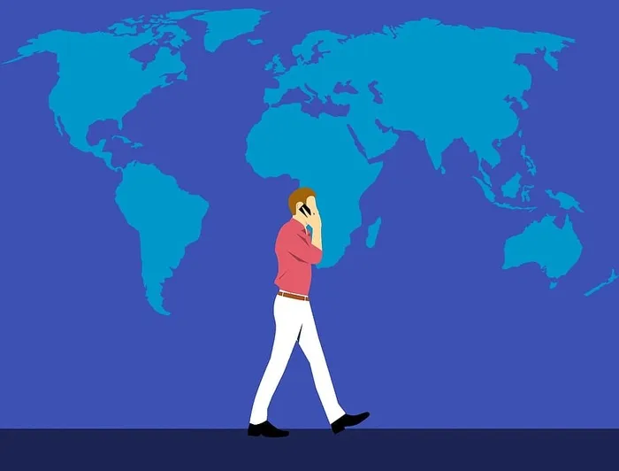 手机上的人在世界各地旅行时漫游到各种网络的插图。