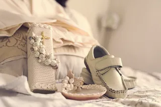 双，白色，皮鞋，花卉，纺织品，洗礼，包蒂斯，宗教