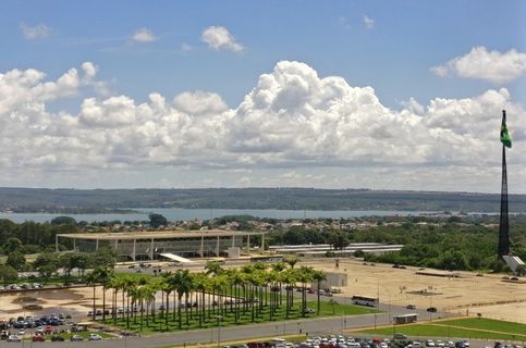 高原宫, 巴西利亚, 巴西, 天空, 宫, 巴西国旗, 桅杆, 国旗