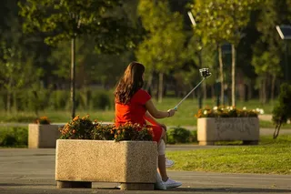 花，女孩，草，户外，公园，人，植物箱，自拍