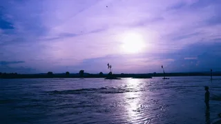 印度，曼德拉，拉普塔桥，夜晚，水，天空，紫罗兰，河流