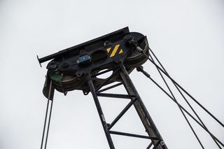 电缆, 滑轮, 起重机, 钢, 建设, 生成, 吊装, 低角度视图