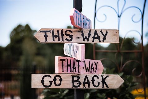 way，go，back，signages，pole，signs，mad hatter，wonderland