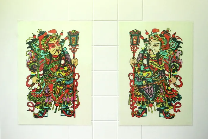 瓷器，门神，贴纸，风俗，绘画，神，瓷砖，多色