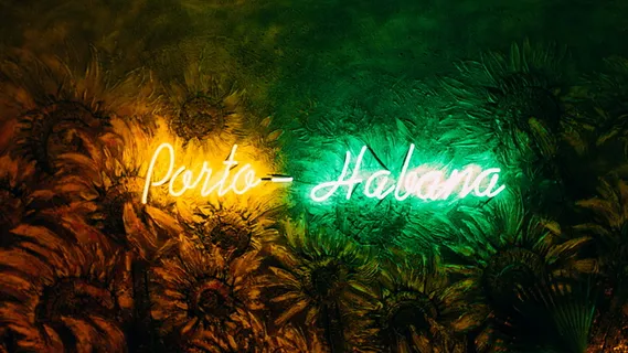 两个绿色和棕色的霓虹灯标志