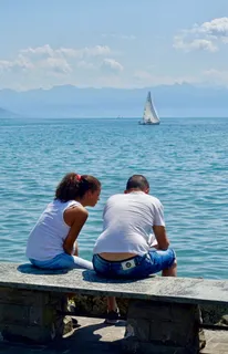 夫妻，一起，讨论，水，海，旅行，户外，海洋