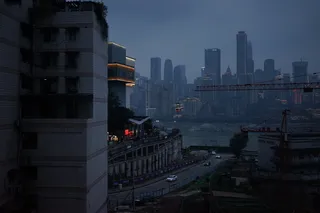 重庆、长江、索道、阴天、黄昏、建筑结构、建筑外观