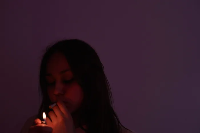 夜，女孩，烟，档，光，纯净，洋红，美丽