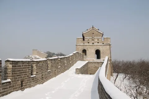 冬天，雪，建筑，旅游，天空，中国，中国长城，八达岭长城