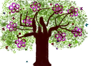 树，春天，花，插图，矢量图，工作室拍摄，白色背景，医疗保健和医学