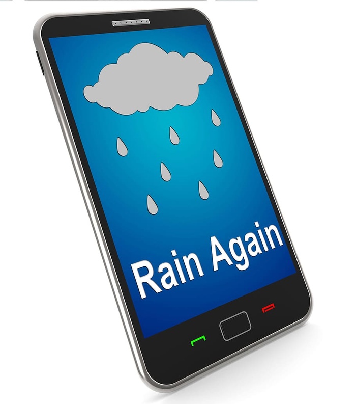 手机上再次下雨，天气潮湿而糟糕