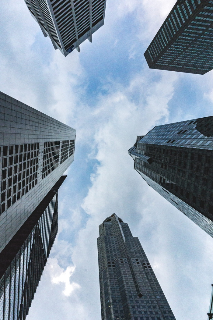 城镇、新加坡、建筑、塔楼、skycraper、高层、商业区、多云
