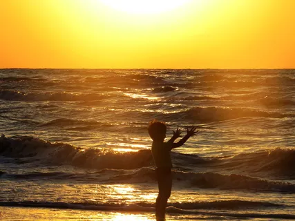 地平线，天空，大海，海洋，水，波浪，日落，日出