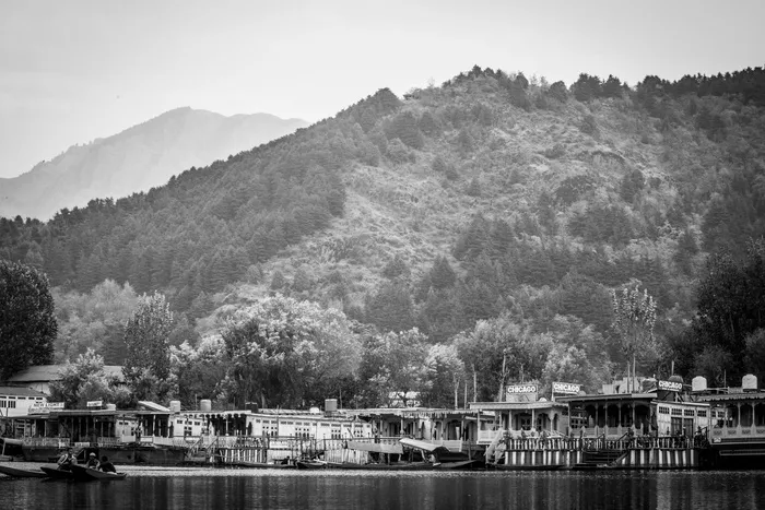 山，黑白，景观，黑白景观，达尔湖，房子船，船，带房间的船