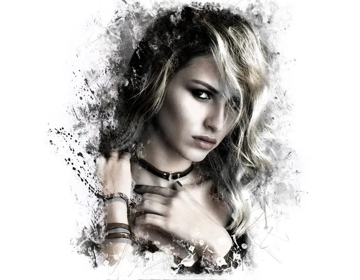 女人，女孩，女人，年轻，美女，肖像，肖像，墨水