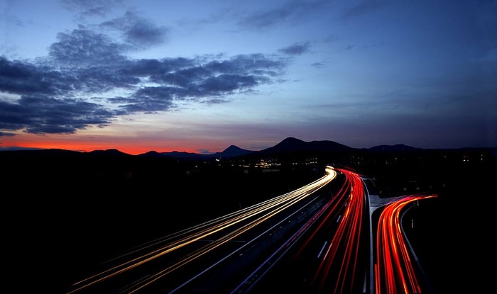 道路，交通，黎明，风景，沥青，模糊，云，黑暗