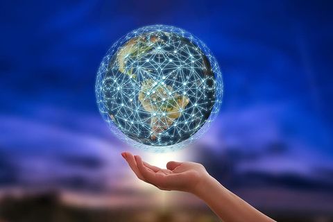 网络、地球、区块链、地球、数字化、通信、全球、手