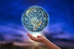 网络、地球、区块链、地球、数字化、通信、全球、手