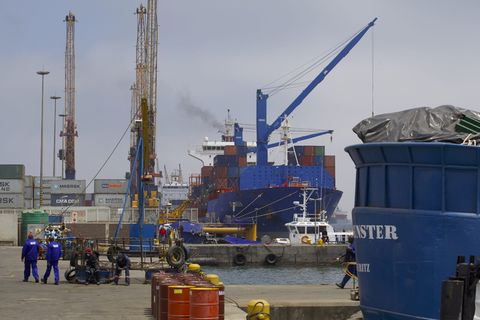 纳米比亚，沃尔维斯湾，起重机-建筑机械，工业，水，码头，机械，运输