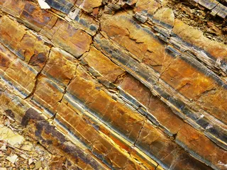 岩石，层，板岩，墙，岩石，石头，棕色，金色