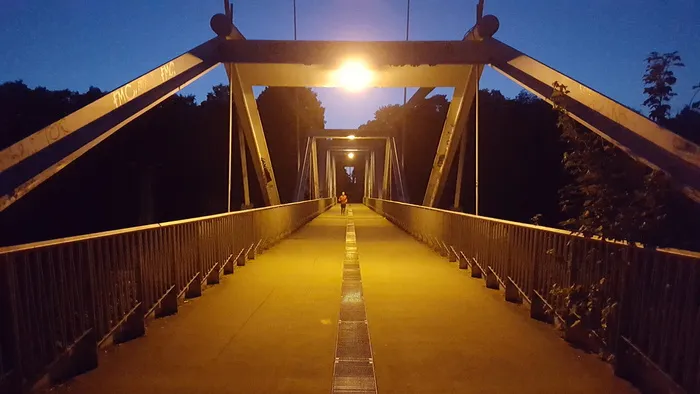 桥, 科隆, 夜, 大力神山, 媒体公园, 离, 钢梁, 栏杆