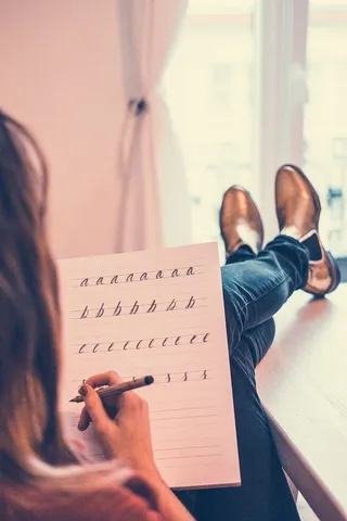 比利时、蒂宁、手写、女性、书写、模特、黄金、阅读