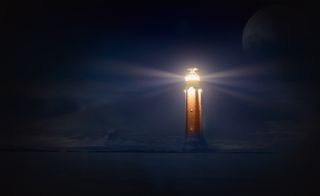 解除灯塔塔, 灯塔, 发光, 夜, 海, 照片蒙太奇, 大气, 黑暗