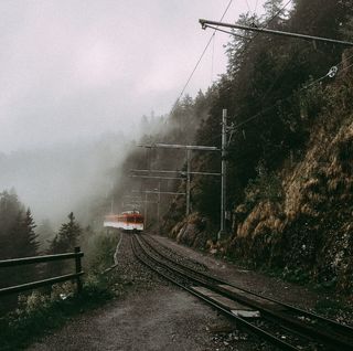 火车, 覆盖, 雾, 阿尔卑斯山, 瑞吉, 轨道, 交通, 铁路运输