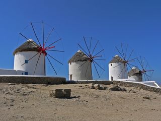 米科诺斯，风车，希腊，希腊岛，可再生能源，替代能源，燃料和发电，天空