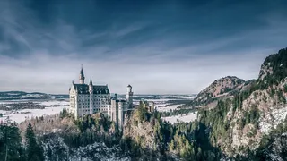 新天鹅堡，洛克，城堡，新天鹅堡，巴伐利亚州，德国，山脉，景点